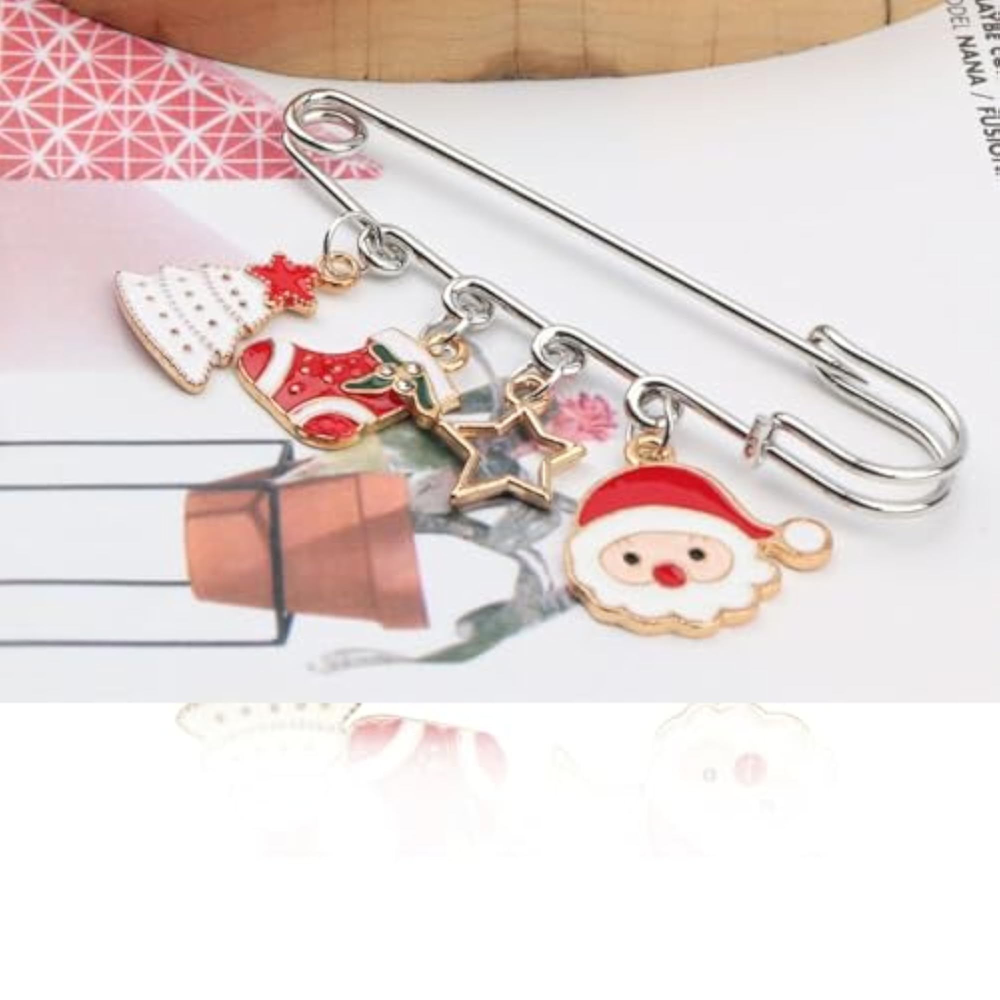 Silver Christmas Safety Pin Brooch, Festive Accessory